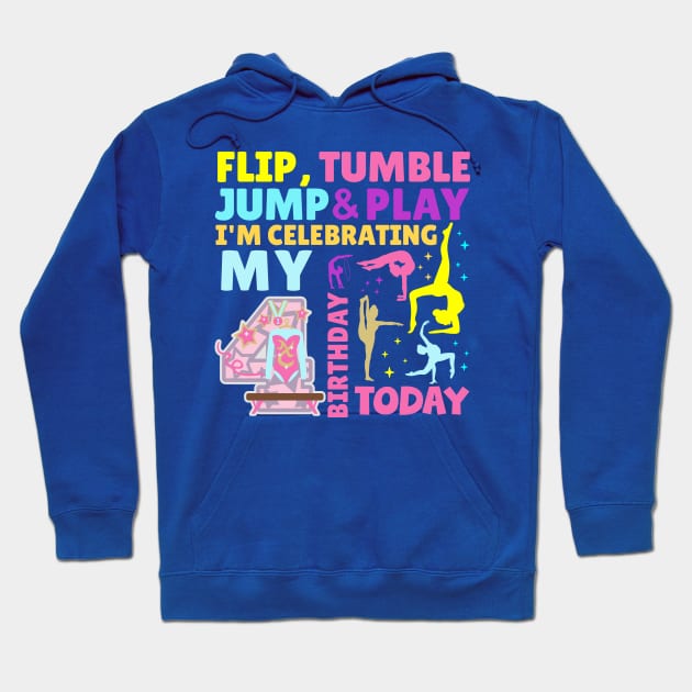 Girls 4th Birthday Gymnastics Themed Party Kids Four Year Old Hoodie by HollyDuck